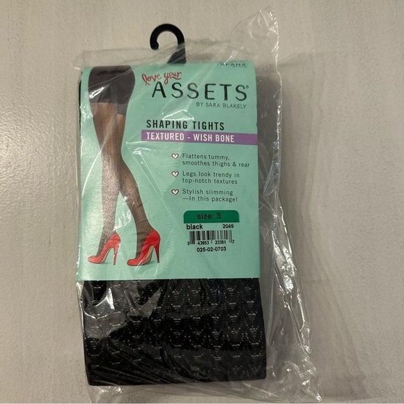 Assets by Sara Blakely Women’s Black Shaping Tights Textured Wishbone Sz 3 NWT - Picture 2 of 5